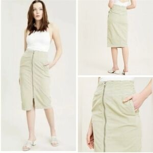 We The Free by Free People I Want It All Corduroy Midi Skirt Moss Green Sz S